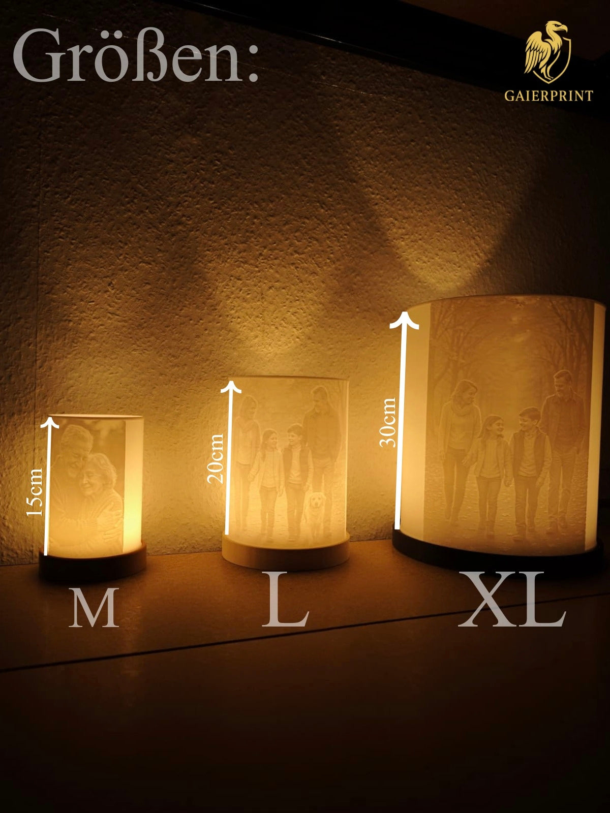 Personalisierte Zylinderlampe Größe L  ( Premium )